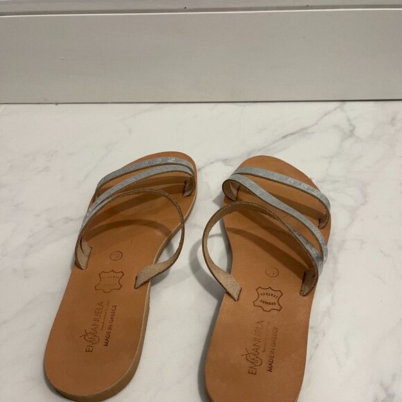 Emmanuela Greek Leather Slide on Meander Sandals "Serifos" (Silver) SIZE 9 - Picture 3 of 5